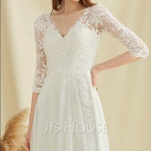 NWT JJs House A-Line Floor-Length 3/4 Sleeve Chiffon Lace Wedding Dress size 2